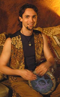 Alex Spurkel with bellydancer Anahata, doumbek class Los Angeles