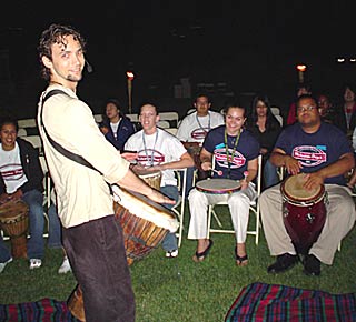 Alex Spurkel drum circle in Los Angeles and corporate team building drumming circles